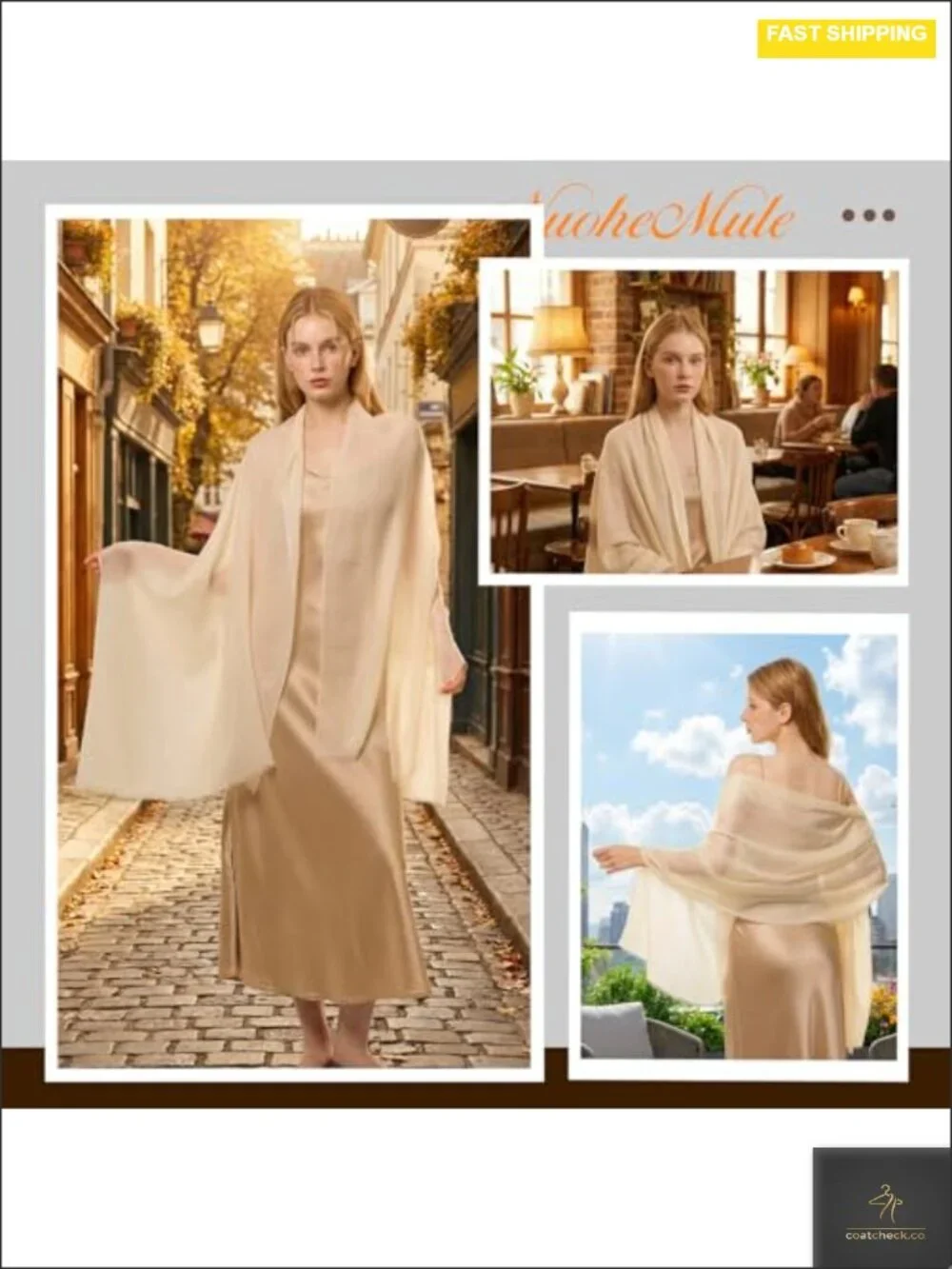 100% Cashmere Sheer Shawl Wrap - Extra Large 75x30 Featherlight Scarf